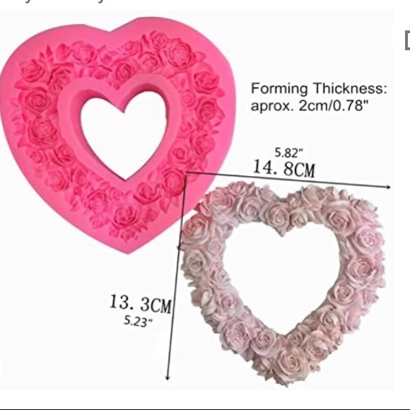 Rose Heart Wreath Fondant Chocolate Candy Silicone Mold Cake Decorating Baking - Picture 2 of 8